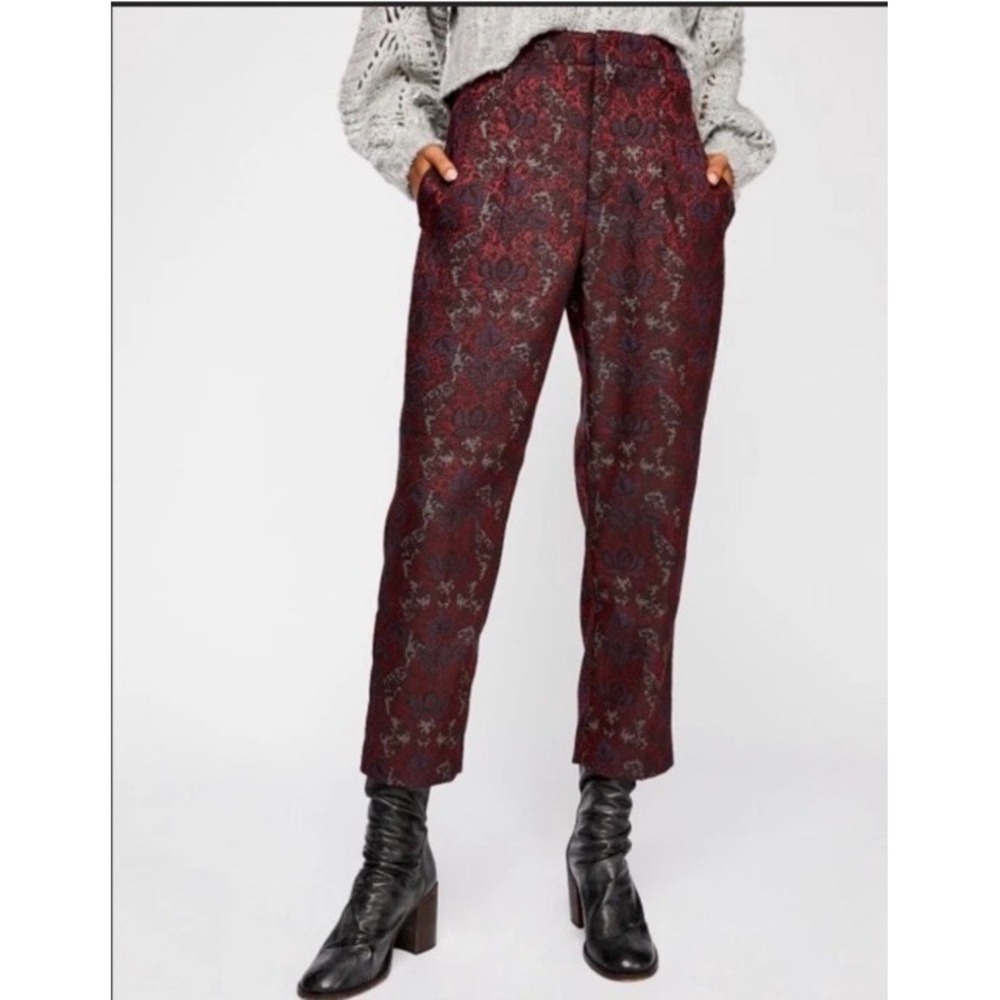 Free People Women's 4 Audrey Pleated Front Floral Print Brocade Jacquard Pants